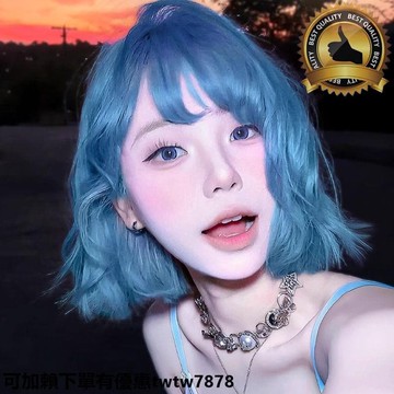 假髮 假髮女 假頭髮 發套女短卷發網紅海藍色lolita卷劉海jk蛋卷頭羊毛卷仿全真全頭套