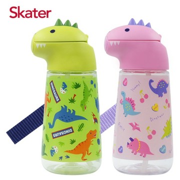 【美國媽咪】SKATER 恐龍吸管水壺 420ml 附可調式背帶 原廠公司貨 水壺 恐龍