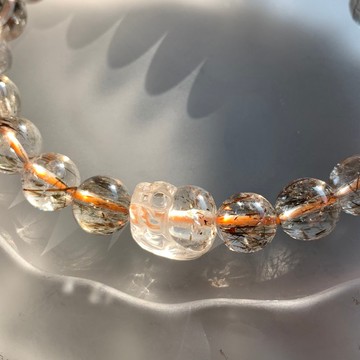 天然銅髮晶手鍊 黃銅髮晶/金銅髮晶 手串 送禮  水晶貔貅手鍊