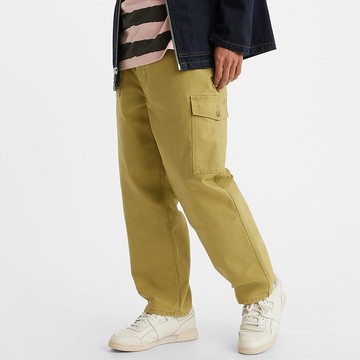 滑板系列 男款 工裝寬直筒排釦休閒褲 / 彈性布料 苔癬綠 熱賣單品