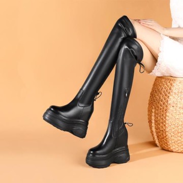 14CM超厚底內增高過膝靴秋冬季新款超高跟防水臺長筒靴松糕底長靴