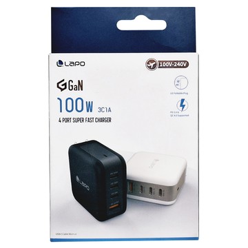 LaPO 氮化鎵4口極速充電器 Lch100 100W 原廠保固  黑色  1個
