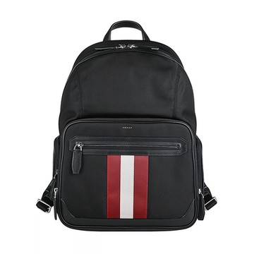 BALLY Chapmay金屬銀字LOGO紅白條紋厚帆布後背包(黑)