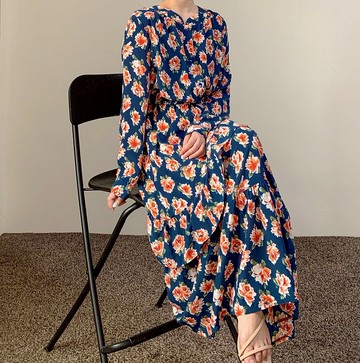 絲質花卉印花不規則蛋糕裙