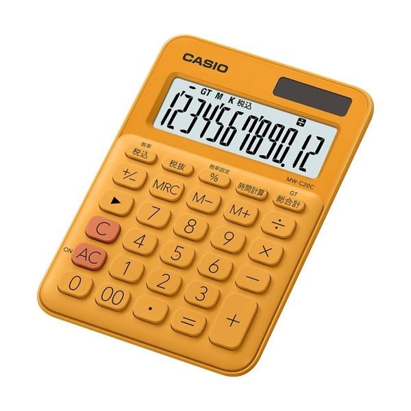 (まとめ) カシオ カラフル電卓 ミニジャストタイプ12桁 オレンジ MW-C20C-RG-N 1台 〔×10セット〕