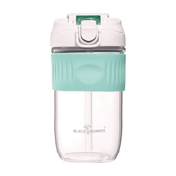 BLACK HAMMER 耐熱玻璃吸管隨行杯 550ml 耐熱-20°C~400°C 雙飲杯  綠色 + 白色 + 透明色  1個