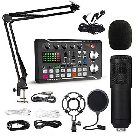 Prisciliano Podcast equipment bundle. Audio Interface with condenser microphone ＆ accesories: Sound Card Mixer. Podcast Studio equipment for Live Str