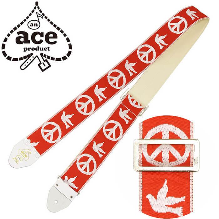ギター ストラップ D'Andrea Ace Guitar Straps ACE-6 Red -Peace-Dove- (エレキ アコースティックギター ベース) エース ストラップ