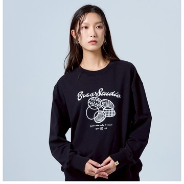 【ERSS】女裝 長袖上衣 長袖 t恤 大學T 簡約休閒 雙滾邊 美式 黑色【K60290】