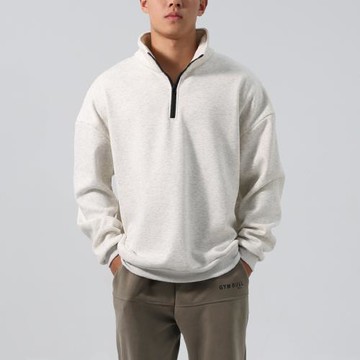 運動衛衣男寬松立領半拉鏈衫秋冬季加絨戶外保暖跑步健身長袖外套