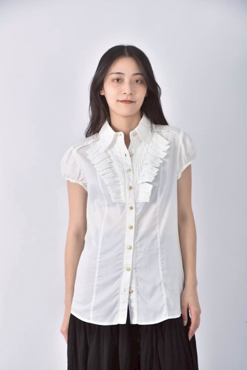 (S) mia mia排扣白色短袖上衣