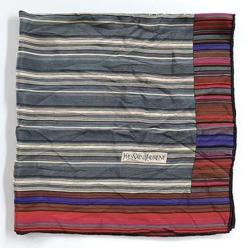 復古 Yves Saint Laurent 條紋真絲圍巾，30 x 30 英寸，100% 絲綢圍巾