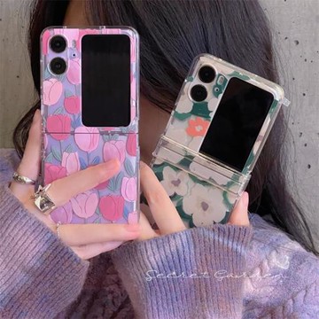 ins粉郁金香花朵適用OPPOFindN3Flip手機殼折疊屏N2 Flip防摔殼FindN2Flip透明保護套n2flip創意個性女款翻蓋