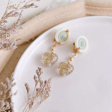 手工制作樹脂紐扣造型長款手作風奶油色系耳釘耳夾耳環飾品1入