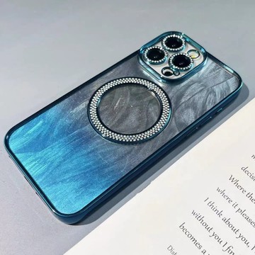磁吸鑲鑽 羽紗閃粉漸變 適用於 蘋果 iPhone 12 13 14 15 16 Pro max 手機殼 防摔殼 保護殼
