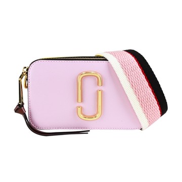 MARC JACOBS THE SNAPSHOT防刮撞色雙層斜背/相機包-粉紫/黃