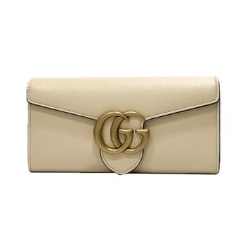 【GUCCI 古馳】779776 經典LOGO全皮暗釦皮夾錢包長夾(白色)