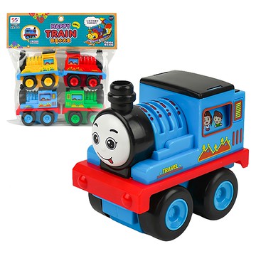 奧海玩具 摩輪慣性快樂小火車頭4件組 有震動機關  1套  多色  10 x 6 x 9.5cm