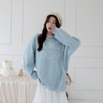 三朵小花圓領磨毛寬鬆大學T SY831992【現貨】