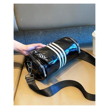 2025夏天休閑斜挎小包包圓筒包韓版時尚洋氣亮面撞色果凍包單肩包