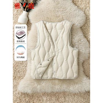 雅鹿2025新款輕薄羽絨馬甲女秋冬短款V領內膽小個子大碼女士外套