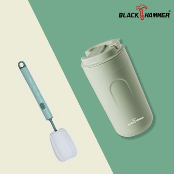 獨家組【義大利BLACK HAMMER】生日 雙層隔熱咖啡隨行杯530ml+杯刷-開朗綠