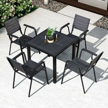 室外休閒桌椅塑木簡約防水防曬陽臺花園戶外奶茶店網紅桌椅組閤