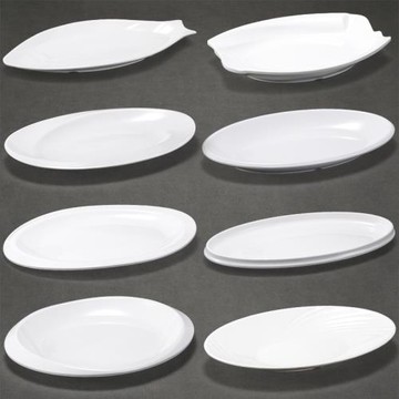 密胺白色盤子魚形盤火鍋配菜盤商用仿瓷塑料橢圓形大號炒菜盤魚盤