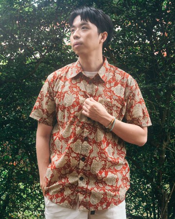 印度蓋染工藝純棉 男生襯衫 － 牡丹花紅