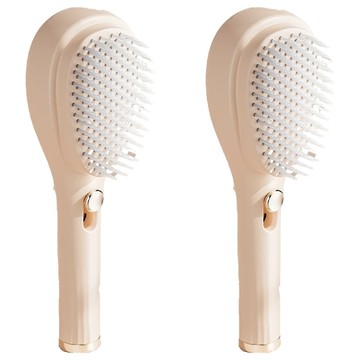 伸縮美髮梳 頭皮按摩 輕鬆順髮 一推清潔  米色  2組