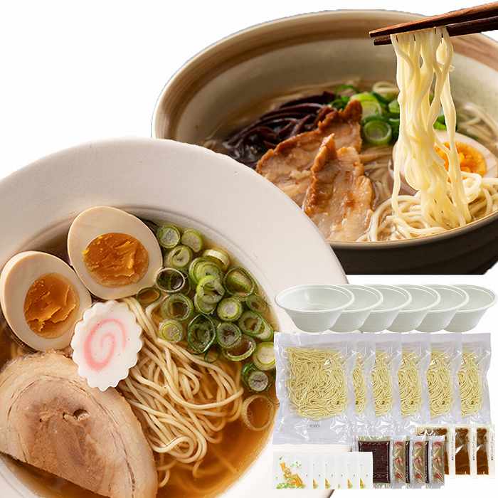 送料無料 簡単 レンジでチンする生ラーメン 2種類6食(各3食)セット(スープ＆乾燥具材＆カップ付き)