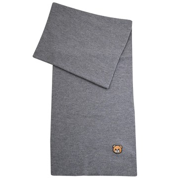 MOSCHINO 30620 M3139 電繡小熊LOGO羊毛長圍巾.灰