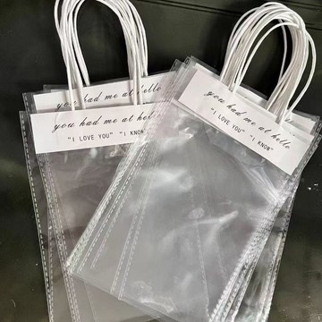 優盛包材🔥透明手提袋 貼紙手提袋 透明飾品袋 禮品袋 打包袋 石膏娃娃手提袋 盆栽 針織花 鮮花包裝袋 透明包裝袋