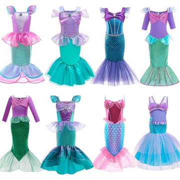 新款夏愛麗兒公主美人魚連衣裙中大女童沙灘吊牌洋氣魚鱗裙游泳衣