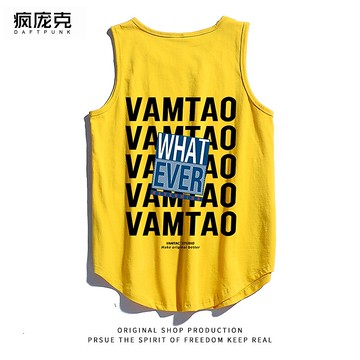 嘻哈潮流背心男女字母印花無袖t恤美式高街夏季圓領純棉坎肩上衣