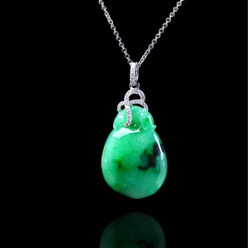 陽綠飄花翡翠福瓜項鍊 18K金鑽石 | 天然緬甸玉翡翠A貨 | 送禮