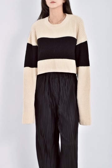 加購優惠(F) minimuze質感修身短版針織條紋黃色毛衣