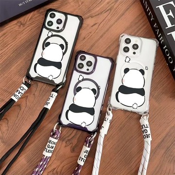 猫熊 四角防摔 透明 挂繩殼 磁吸充電  適用 iPhone 17 16 16e 15 14 13 12 11 保護殼