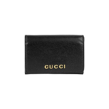 GUCCI 金字Logo 皮革釦式翻蓋卡片夾/名片夾(黑色) 790101 0OP0N 1000