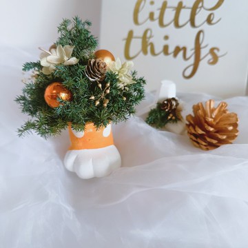 喵喵耶誕 小聖誕樹 乾燥花盆 永生盆花 聖誕禮物 交換禮物 花禮