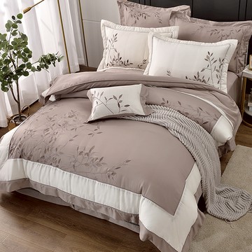 床罩組-雙人/加大/特大/ 60支萊賽爾天絲七件式 / 刺繡 / 浮枝葉夢 台灣製