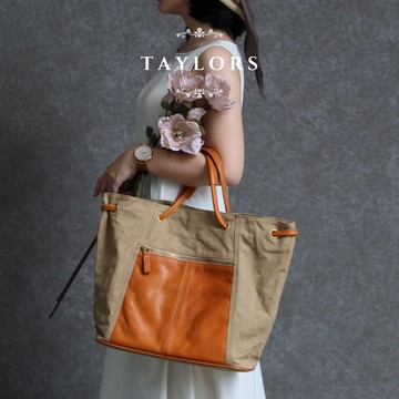 【TAYLORS】Youna 植鞣革帆布側肩包 植鞣真皮&厚磅帆布 收折變形