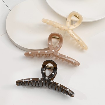 韓版凍色珍珠交叉怪手夾-13cm-多款任選