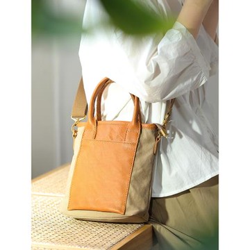 小生有米文藝斜跨帆布包女森系小眾高級感配真皮手提包休閑單肩包