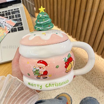 聖誕杯子 馬克杯 聖誕陶瓷杯 交換禮物  牛奶杯 咖啡杯 聖誕 創意聖誕節水杯禮物陶瓷杯創意禮品杯子帶蓋陶瓷卡通馬克杯禮