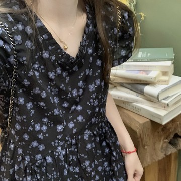 【MIMU】黑色小個子連衣裙子 新款女夏季碎花茶歇法式桔梗修身森系度假 裙子 小個子女裝