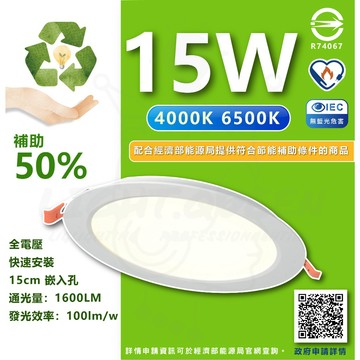 🚀節能標章🔥15W LED 高效能 晶亮鐵殼崁燈 15公分 白光 驅動器外置 附快速接頭好安裝 節能標章