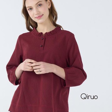 【Qiruo 奇若】秋冬專櫃長袖暗紅色造型上衣 1825A 休閒上衣
