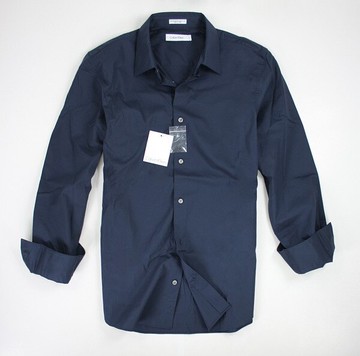 美國百分百【全新真品】Calvin Klein CK 商務 上班 滑面 質感 深青藍 男 長袖襯衫 XS S L XL 大SIZE