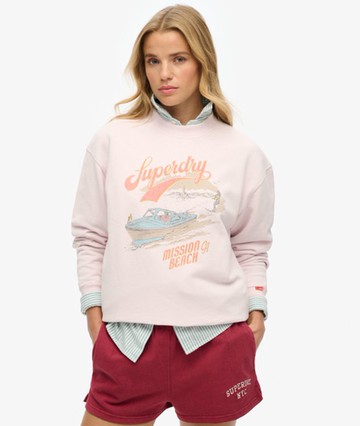 Superdry Women's Souvenir Graphic Loose Crew Sweatshirt Pink Size: 8
